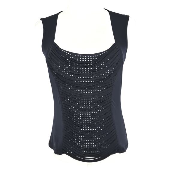 Cache EUC sleeveless stretch studded dressy ladder top Small black silver - Picture 1 of 12